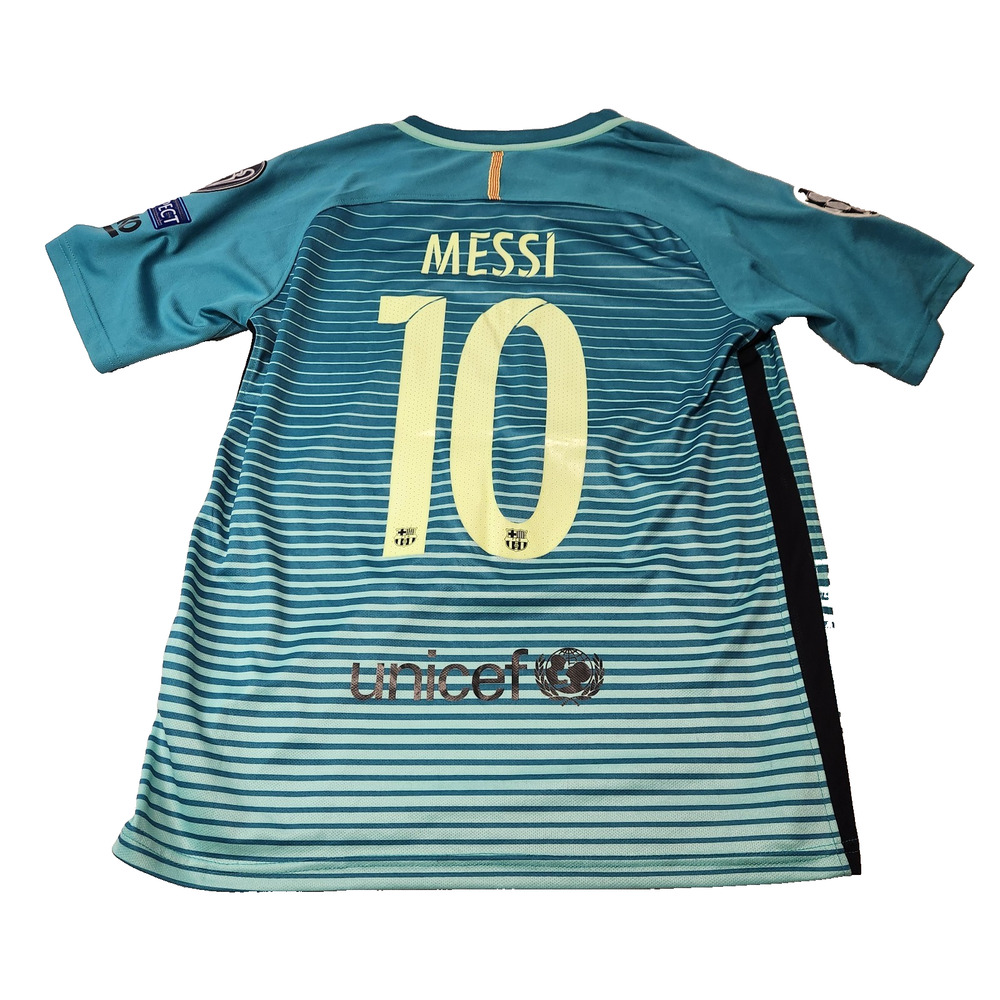 L Messi 10 FC Barcelona Futbol Soccer 2016 Nike World Champs 3rd Kit Jersey Sz S